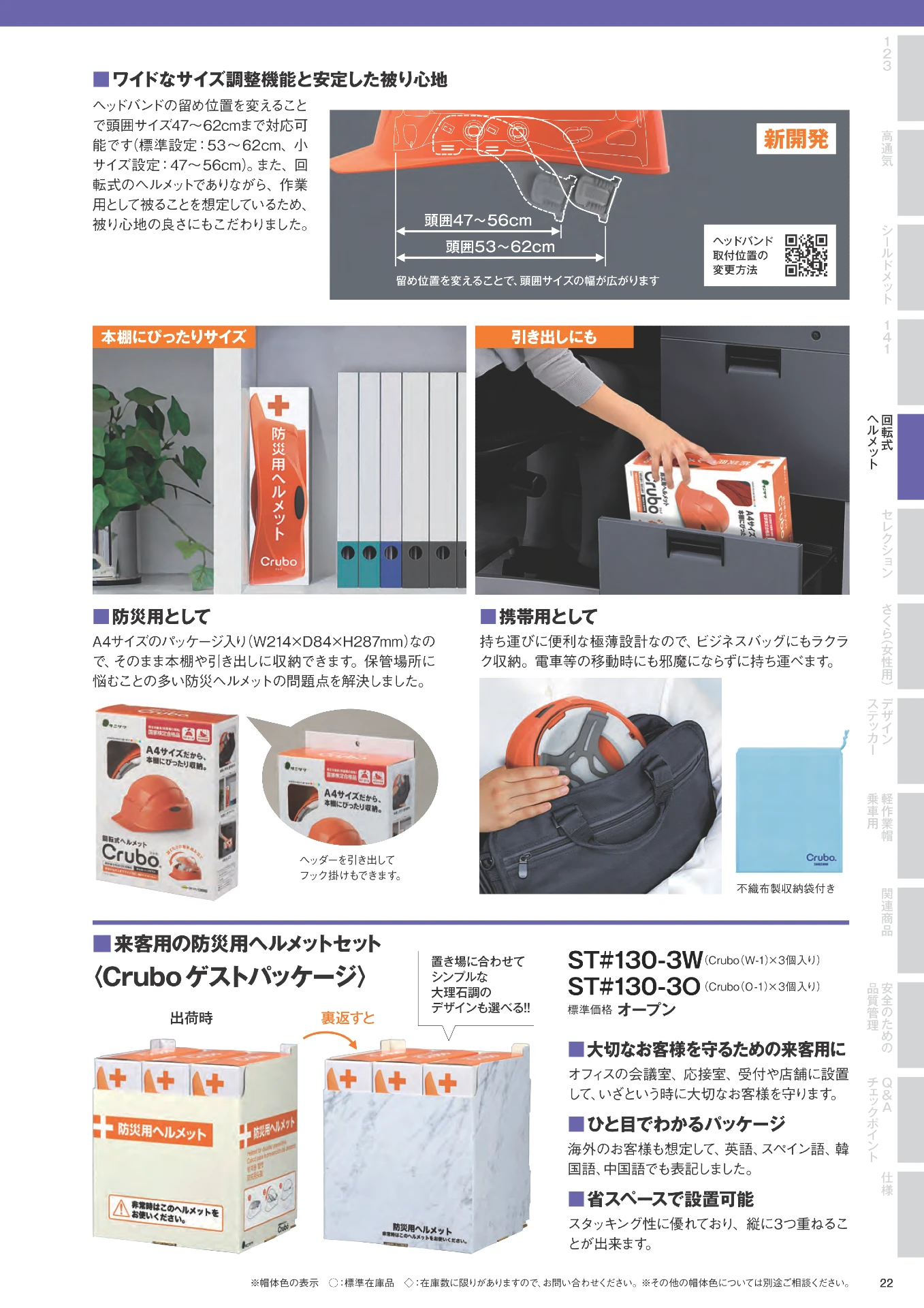 谷沢製作所 ST#130-EZ 回転式 折りたたみ式 防災 携帯 持ち運び 作業用 工事用 ヘルメット Crubo クルボ カタログ