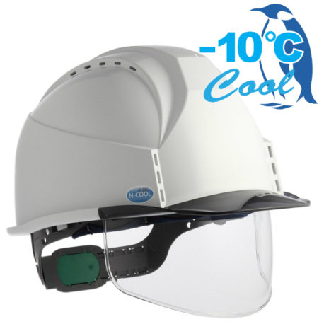 スミハットのシールド面付き遮熱ヘルメット（KKC3S Nクール）