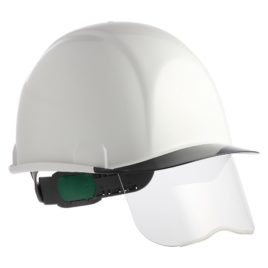 スミハットのシールド面付き電気工事対応ヘルメット（通気孔なし）SAX2S-A
