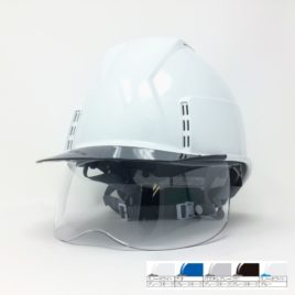 スミハットのシールド面付き工事用ヘルメット（通気孔付き）KKXCS-A