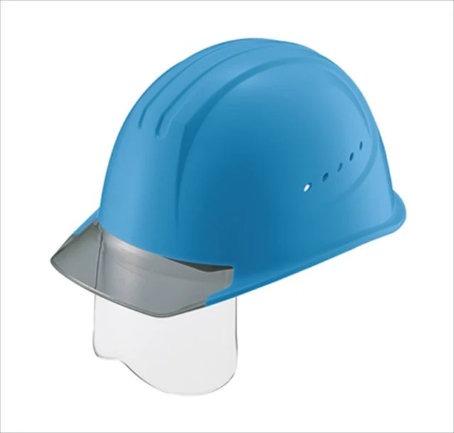 涼しい 洗える エアライト シールド面付き 透明ひさし 工事用ヘルメット(溝付き) 通気孔付き 谷沢製作所(タニザワ) ST#1610VJ-SH B-1 ブルーヘルメット / V-2 グレーバイザー 谷沢製作所 ST#1610VJ-SH エアライト 涼しい シールド面付き 作業用 工事用 ヘルメット 青 グレーバイザー