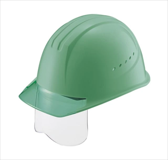 涼しい 洗える エアライト シールド面付き 透明ひさし 工事用ヘルメット(溝付き) 通気孔付き 谷沢製作所(タニザワ) ST#1610VJ-SH G-2 グリーンヘルメット / V-3 グリーンバイザー 谷沢製作所 ST#1610VJ-SH エアライト 涼しい シールド面付き 作業用 工事用 ヘルメット 緑色 グリーンバイザー