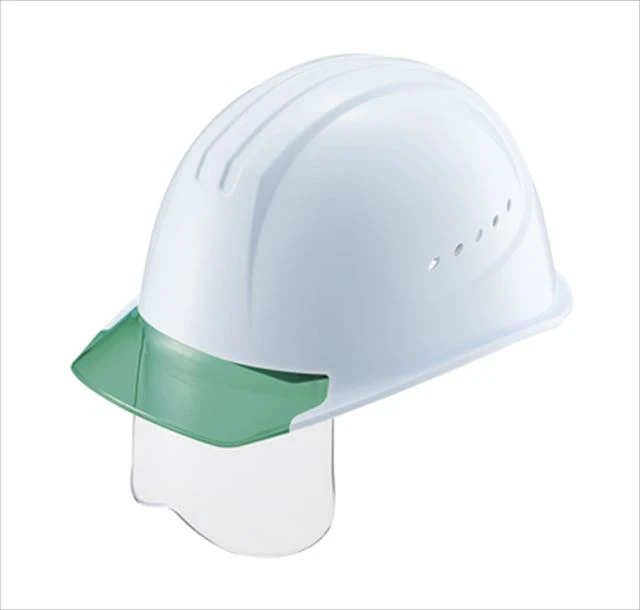 涼しい 洗える エアライト シールド面付き 透明ひさし 工事用ヘルメット(溝付き) 通気孔付き 谷沢製作所(タニザワ) ST#1610VJ-SH W-3 白ヘルメット / V-3 グリーンバイザー 谷沢製作所 ST#1610VJ-SH エアライト 涼しい シールド面付き 作業用 工事用 ヘルメット 白 グリーンバイザー