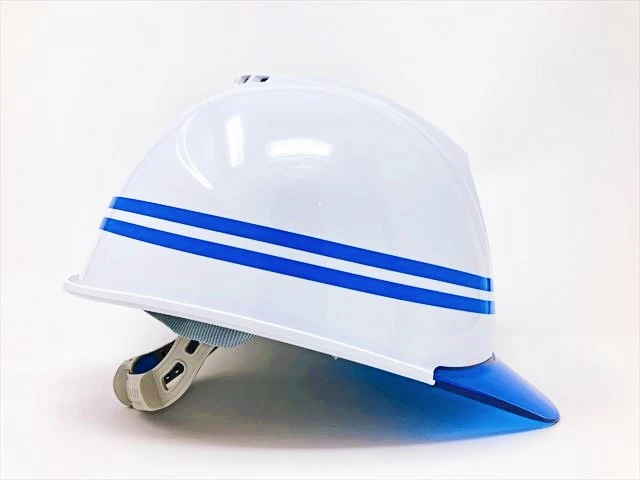 作業用・工事用ヘルメットの名入れ加工見本写真（ラインテープ/2本線/7ミリ/青色）